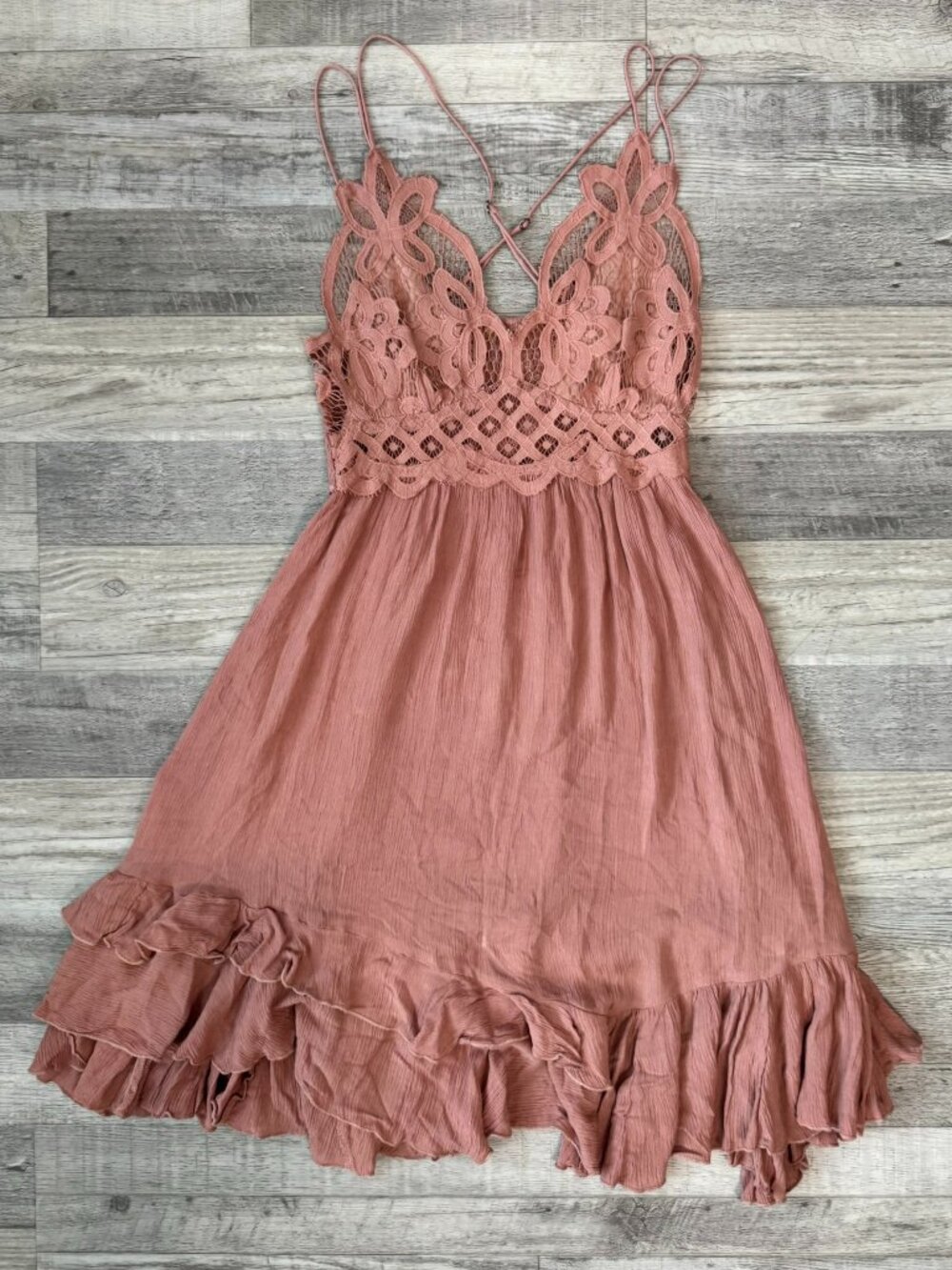 Free People Adella Dusty Pink Slip Dress Size Small Lace, Ruffle, Feminine S34
